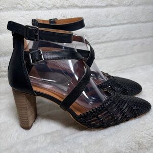 Lucky Brand Womens Mollwin Ankle Strap Pump Heels Black Leather Size 8